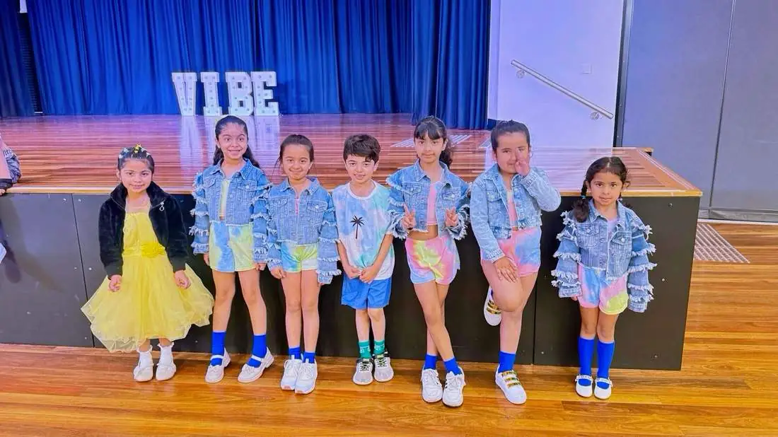 Junior group backstage at the showcase